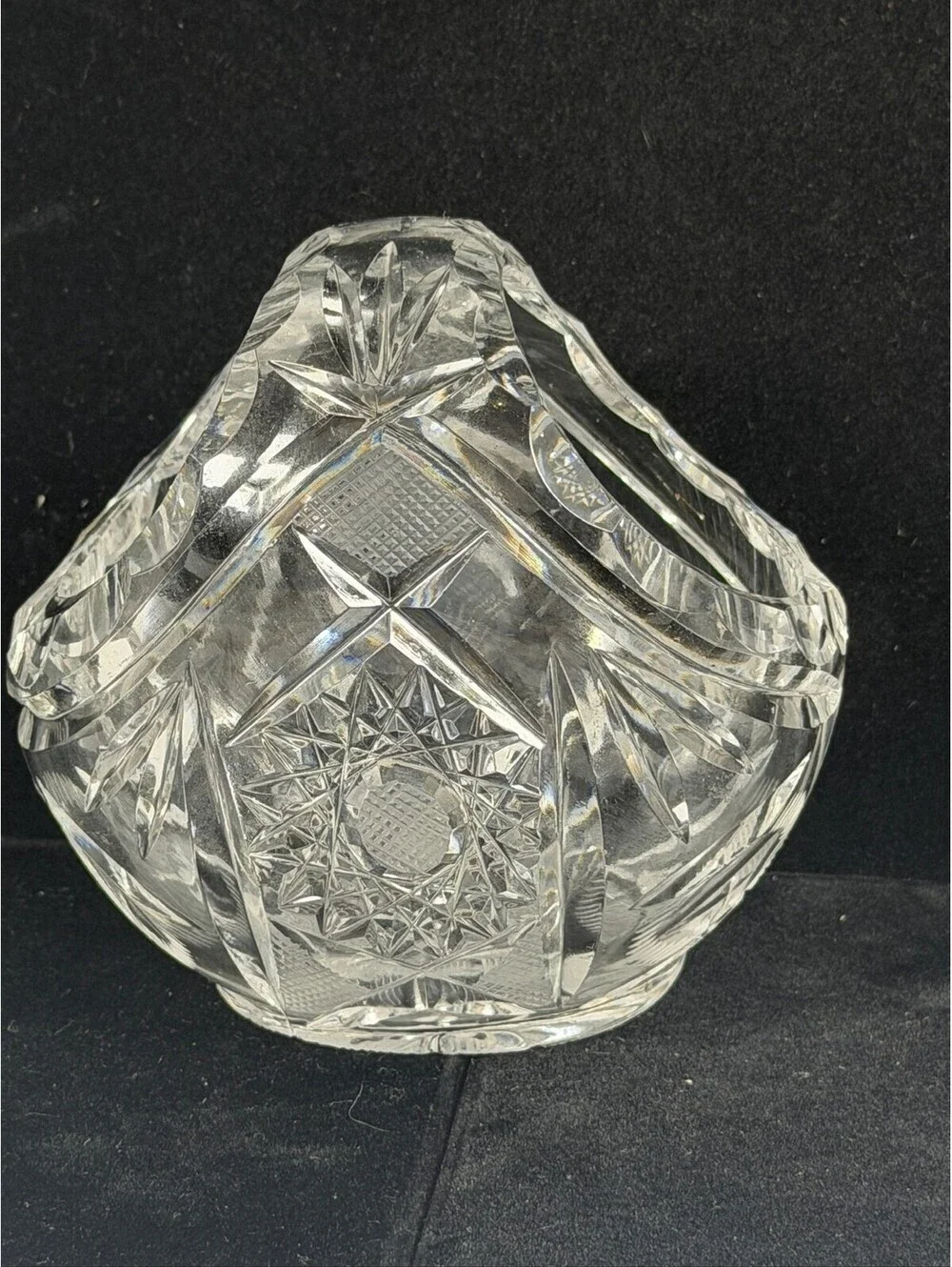 Vintage Clear Cut Glass Crystal Basket Bowl F4 Storage Location